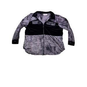 Vintage Saint Germain Zip Up Shirt Womens XL Gray Black Script Velvet Trim